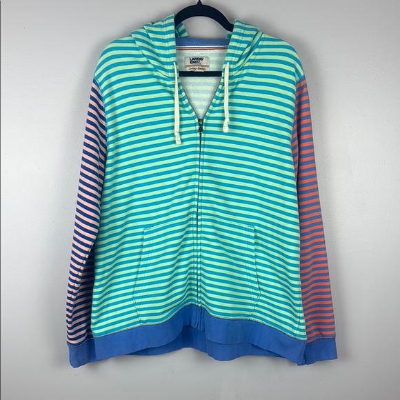 Lands' End Serious Sweats Blue Multicolor Zip Up Hoodie Size XL - Picture 2 of 13